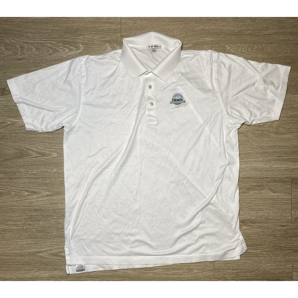 Peter Millar "Teton Pines" Logo White Cotton Golf Polo Shirt Men's Size XL